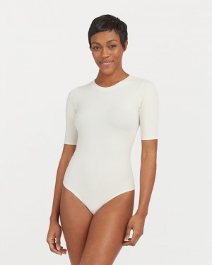 Body Spanx Suit Yourself Acanalado Crew Neck Corta Sleeve Mujer Blancas | UK8503619
