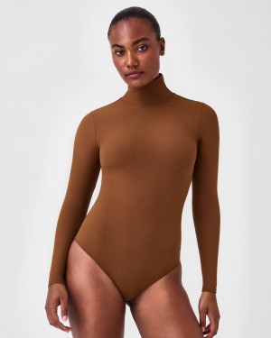 Body Spanx Suit Yourself Acanalado Long Sleeve Turtleneck Mujer Marrones | MQ6370985