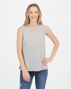 Camiseta Spanx Pima Algodon Muscle Mujer Gris Claro | BZ8940271