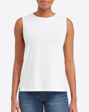 Camiseta Spanx Pima Algodon Muscle Mujer Blancas | QX6897013