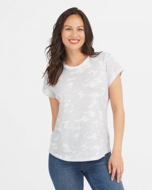 Camiseta Spanx Pima Algodon Printed Estampadas Mujer Blancas Camuflaje | OX6075329