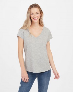 Camiseta Spanx Pima Algodon V-Neck Mujer Gris Claro | BV7518609