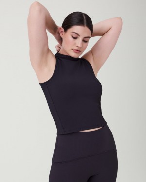 Camiseta sin Manga Spanx Contour Rib Mock Neck Mujer Negras | BU3427860