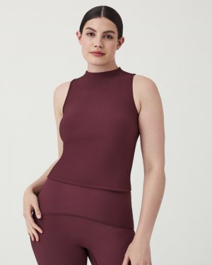 Camiseta sin Manga Spanx Contour Rib Mock Neck Mujer Burdeos | YU9605721