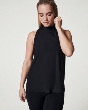 Camiseta sin Manga Spanx Go Lightly Acanalado Mock Neck Mujer Negras | TL2539106