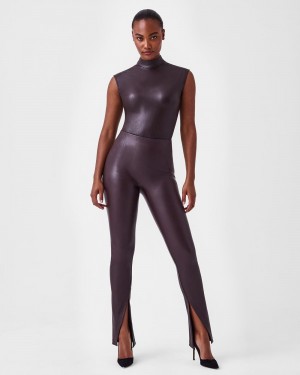 Pantalon Spanx Cuero-Like Front Slit Flaco Mujer Rosas Chocolate | MV8347621