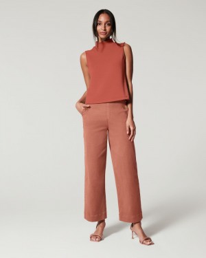 Pantalon Spanx Stretch Twill Cropped Anchos Leg Mujer Marrones | BV0453972