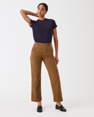 Pantalon Spanx Stretch Twill Cropped Anchos Leg Mujer Marrones | EC8570162
