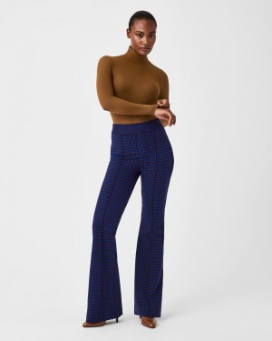 Pantalon Spanx The Perfect Pant, Hi-Rise Flare in Houndstooth Jacquard Mujer Azules Marrones | DA9183067