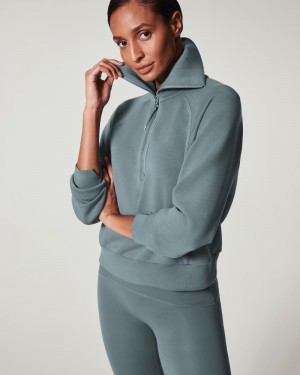 Tops Spanx AirEssentials Half Zip Mujer Azules Gris | TO2087643