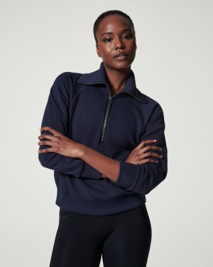 Tops Spanx AirEssentials Half Zip Mujer Azul Marino | QG5078946