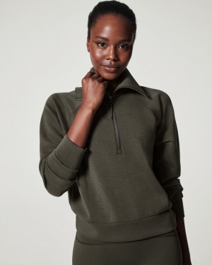 Tops Spanx AirEssentials Half Zip Mujer Verde Oliva | CE2438916