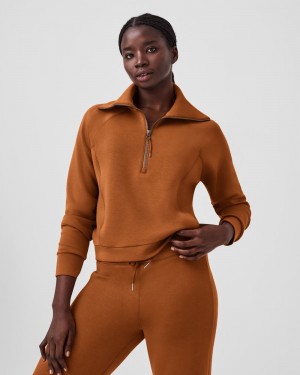 Tops Spanx AirEssentials Half Zip Mujer Marrones | SZ9374582