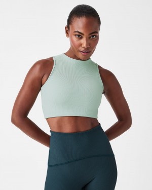 Tops Spanx Contour Rib Mock Neck Crop Mujer Blancas | IH4291850