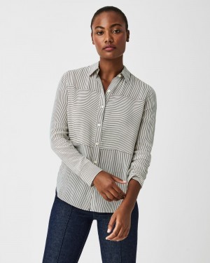 Tops Spanx Low Maintenance Silk Button Down Mujer Rayadas | UW1298067