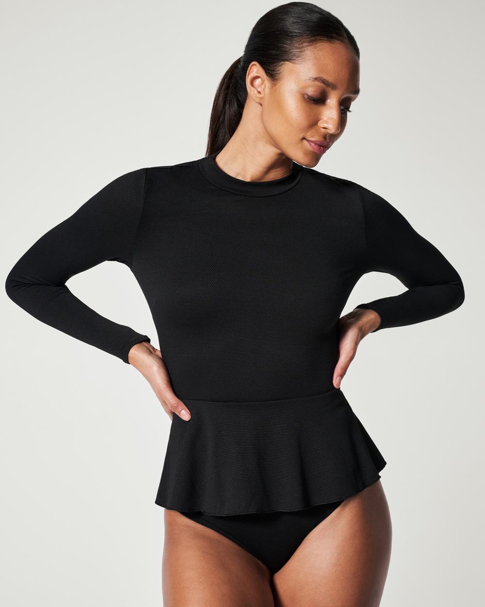 Trajes De Baño Spanx Pique Long Sleeve Swim Shirt Mujer Negras | VY6278145