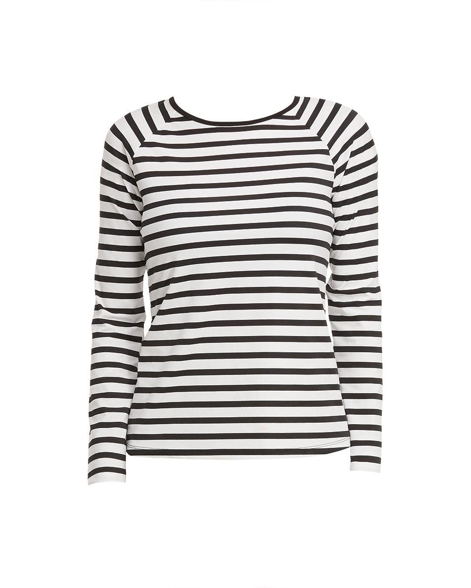 Trajes De Baño Spanx Long Sleeve Swim Shirt Mujer Negras Blancas Rayadas | CU7043659