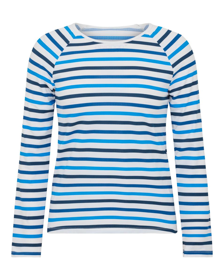 Trajes De Baño Spanx Long Sleeve Swim Shirt Mujer Rayadas Azules | UI7916530