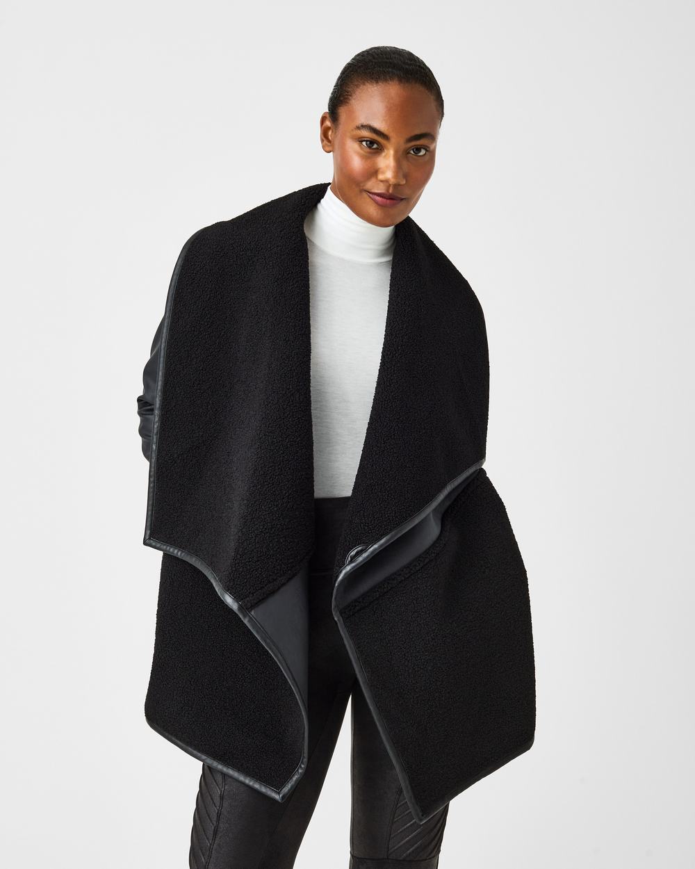 Chaquetas Spanx Fleece & Faux Cuero Long Wrap Mujer Negras | VK3572860
